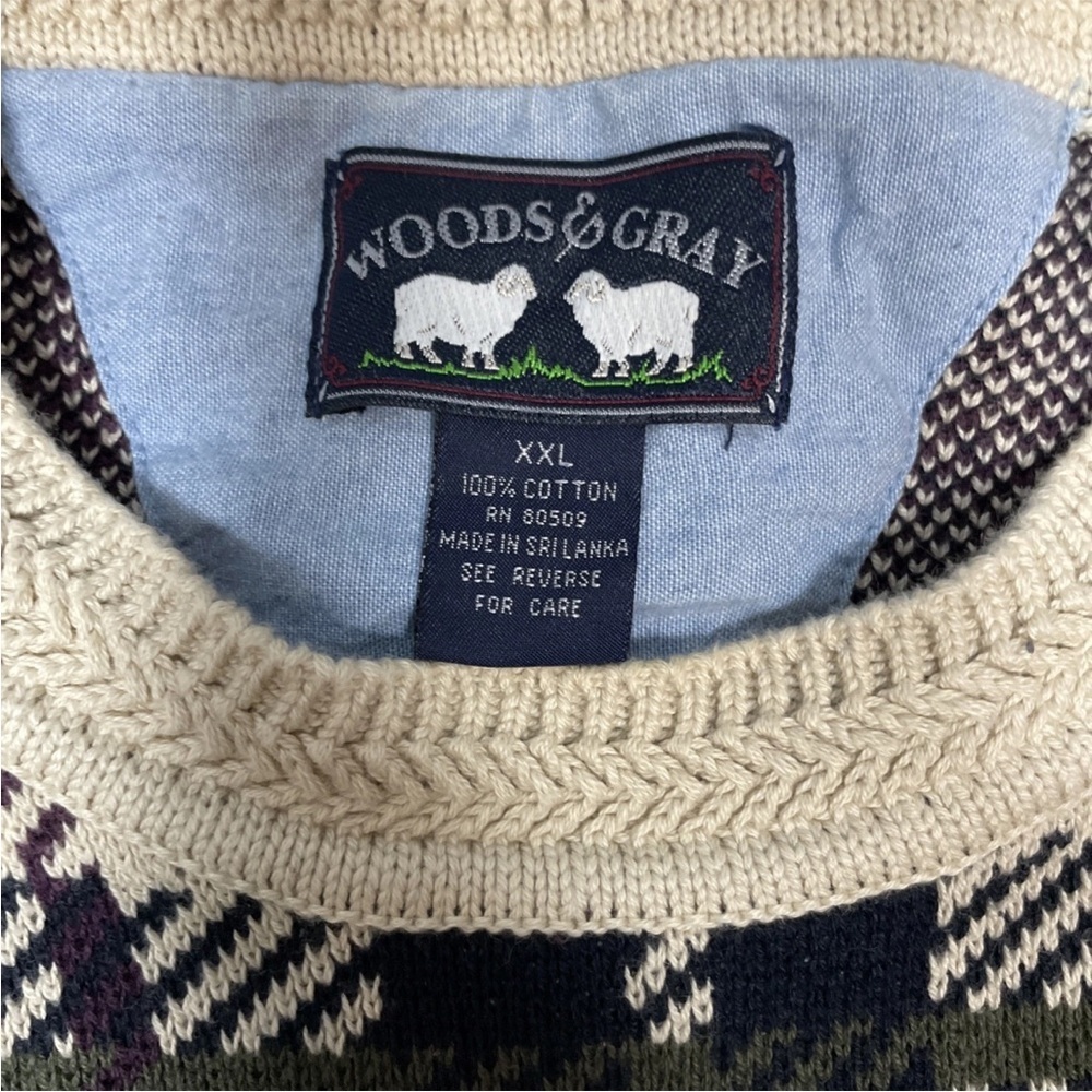 Vintage Woods & Gray 100% Cotton Knit Crewneck Geometric Chunky Sweater Size XXL - Picture 2 of 4